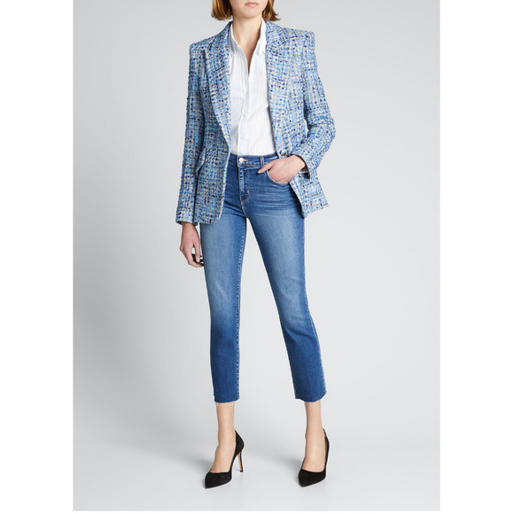 NWT L'AGENCE Sada High Rise Crop Slim Jeans 25 0 Raw Hem Laredo Wash Straight - Picture 1 of 8